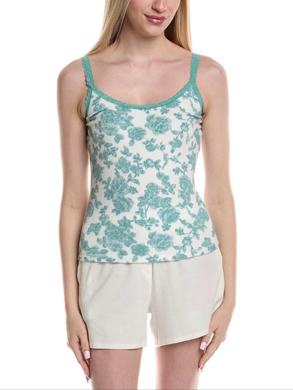 PJ Salvage Lacey Cami Green and Cream Floral Tank Top Size Large